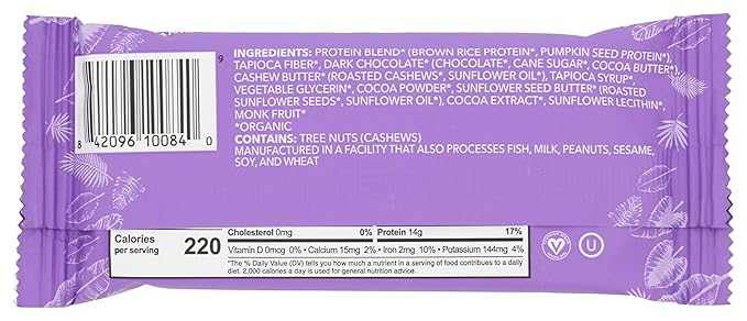 Aloha Chocolate Fudge Brownie Protein Bar Plant Based Non GMO 1.98 Ounces (Pack Of 12)