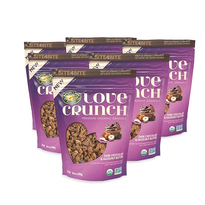 Love Crunch Organic Dark Chocolate &amp Hazelnut Butter Granola 10.6 oz (Pack of 6) Non-GMO Fair Trade by Nature's Path