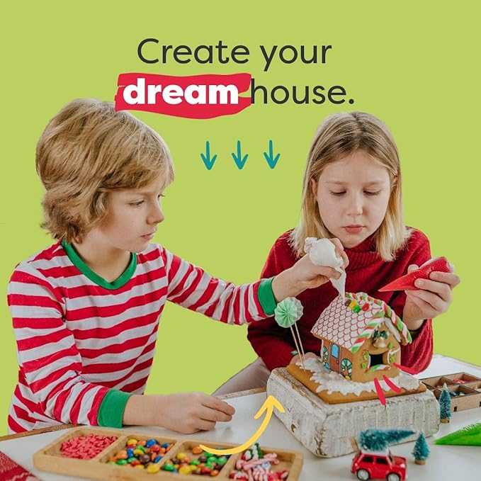 Baketivity Holiday Gingerbread House Kit And Kids Cookbook - Bake And Build Edible Gingerbread House - Kids Baking Set With Materials And Premeasured Ingredients