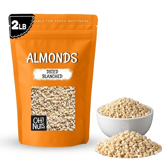 Oh! Nuts Almonds Diced Blanched - Raw - 100% Natural - 2 lb - High-Protein Diced Almonds - Packed in New York Zip-Seal Bag for Exceptional Freshness