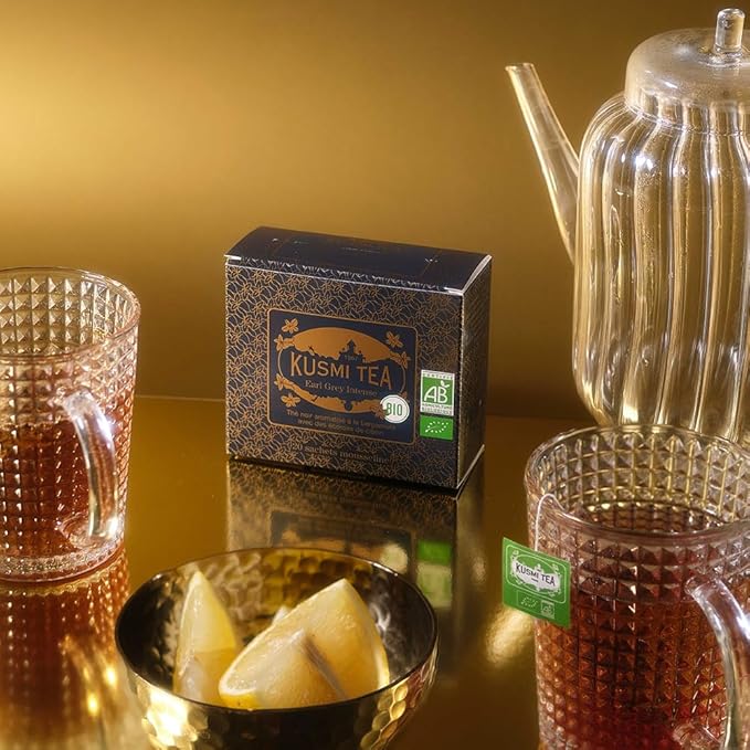 Kusmi Tea - Pack of 2 Boxes of Tea Bags - Earl Grey Intense - Organic Earl Grey Black Tea - Features Bolder Bergamot &amp Tangy Lemon - Strong Robust Caffeinated Tea - 2x20 Tea Bags