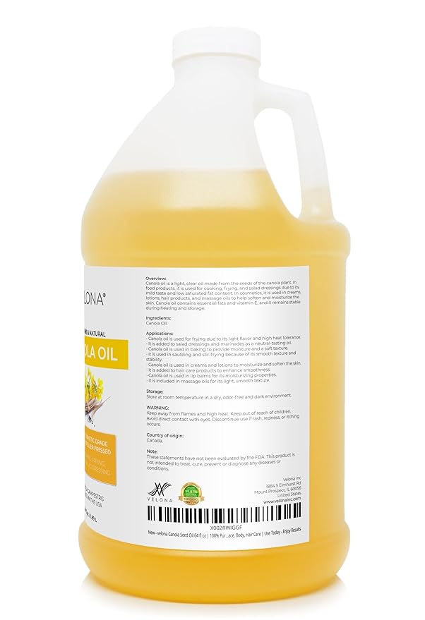 velona Canola Seed Oil 64 fl oz | 100% Pure and Natural Carrier Oil | Refined Expeller pressed | Cooking Dressing Skin Face Body Hair Care | Use Today - Enjoy Results