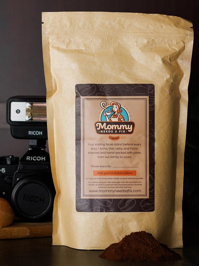 Mommy Needs A Fix Half Caff Ground Coffee | 100% All Natural Arabica Beans | Medium Roast | Chemical Free Swiss Water Process | Pregnancy &amp Breastfeeding Friendly | Roasted in the USA | 1 lb