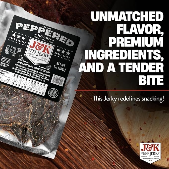 J&ampK Jerky Small Batch Handcrafted Beef Jerky (7oz Peppered)