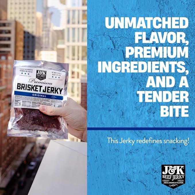 J&ampK Beef Brisket Bundle – 5 Bold Flavors Handcrafted &amp Double Tenderized 100% USDA Premium Beef Brisket 7oz Bags – Perfect for On-the-Go Snacking &amp Adventure