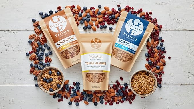 Granola Factory 3-Flavor Variety Pack - Native Berry All-Natural Sweet and Salty Breakfast Cereal and Snack (11 ounces) Honey Pecan All-Natural Sweet and Salty Breakfast Cereal and Snack (11 ounc