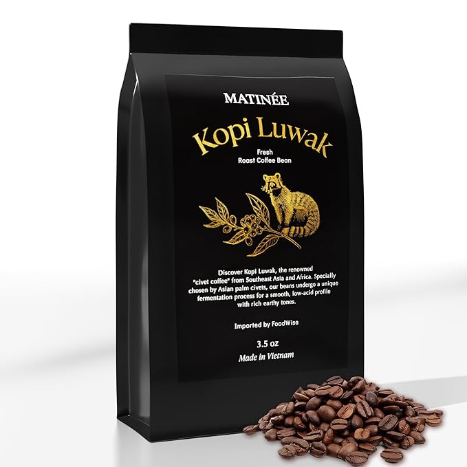 MATINÉE Wild Kopi Luwak Coffee Beans Medium Roast Whole Bean Beans Civet Coffee - Sustainably Sourced From Vietnam 8.8oz / 250 Grams