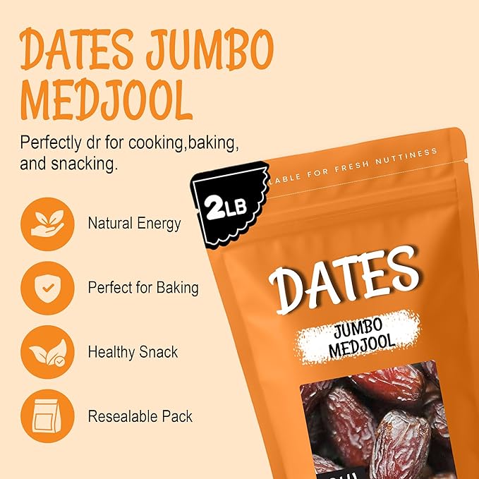 Oh! Nuts Jumbo Medjool Dates - Dried Dates - 2 lb - Unpitted Medjool Dates - No Sugar Added - Dehydrated Fruit Snack