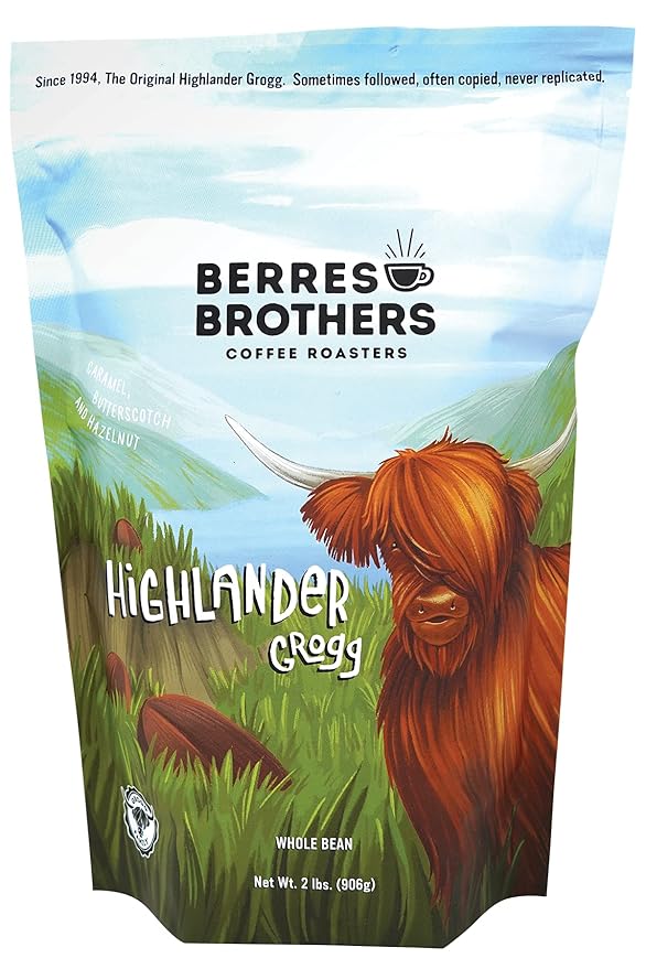 Berres Brothers Highlander Grogg Whole Bean Coffee 2 Pound Package Combination of Caramel Butterscotch and Hazelnut 2 LB Whole Bean Coffee Medium Roast