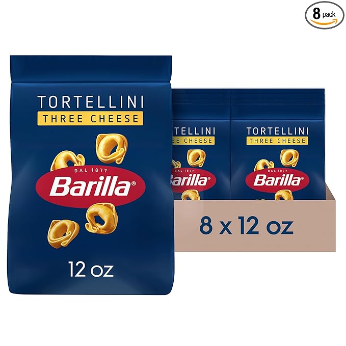 BARILLA Three Cheese Tortellini Pasta 12 oz. Bag (Pack of 8) - 6 Servings Per Bag - Pantry Friendly Dried Tortellini - Made with Non-GMO Ingredients