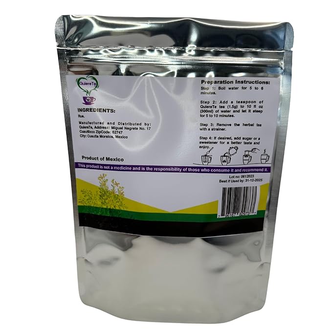 Rue Tea Te de Ruda Quiere Te 5.3 Oz (150 Grams) Up to 100 Cups Herbal Tea Rue Dried Herb Resealable Bag Product From Mexico 100% Natural