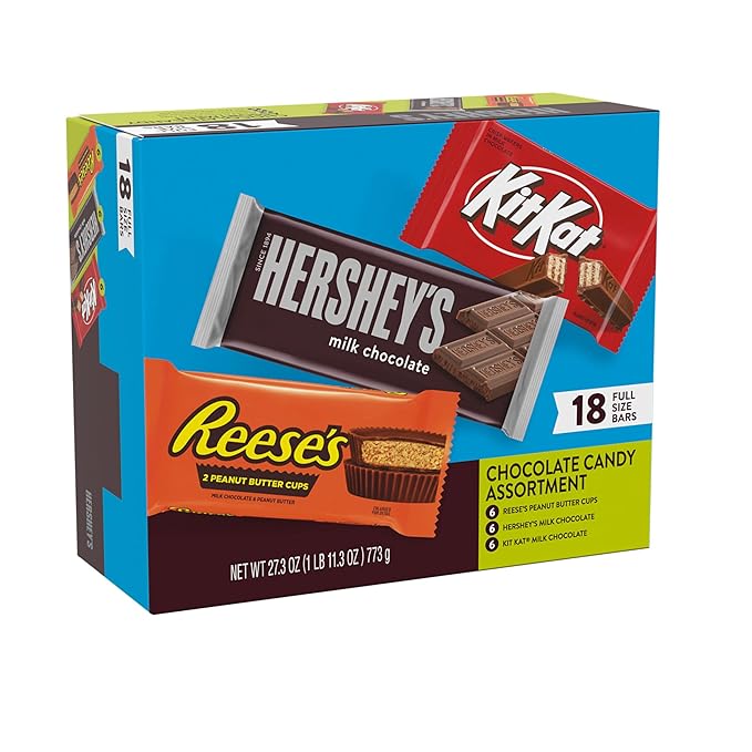 HERSHEY'S KIT KAT and REESE'S Assorted Milk Chocolate Candy Variety Box 27.3 oz (18 Count)