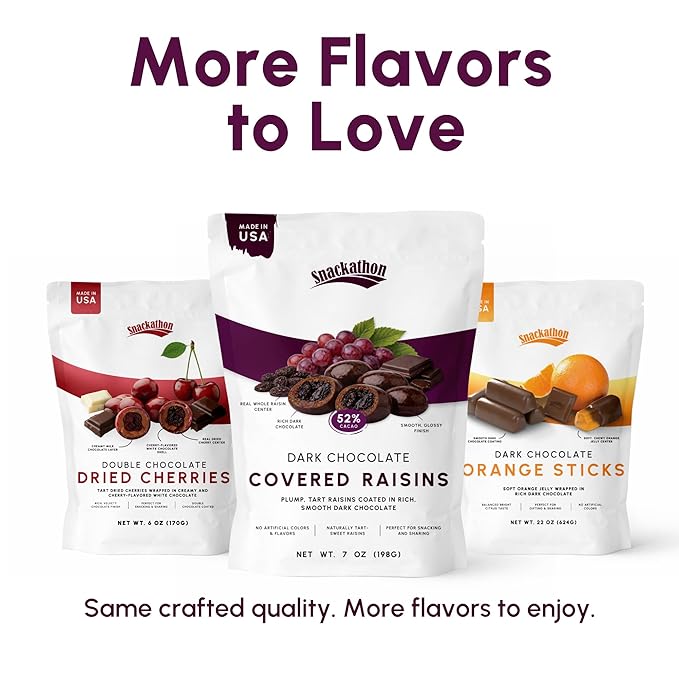 Snackathon 52% Dark Chocolate Covered Raisins 15 OZ Resealable Snack Bag Sweet Dried Raisins Coated in Rich Chocolate Candy Delicious Chocolate Raisins for Treats Sharing Snack Box or Gift Box
