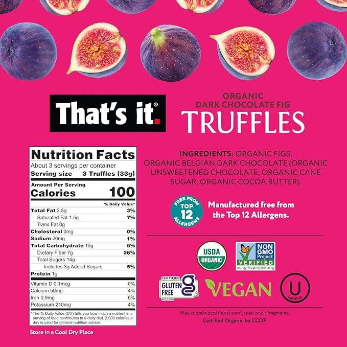 That's it Organic Dark Chocolate &amp Fig Truffles. 100% Plant-Based Vegan Gluten-Free All Natural (3 Pack)