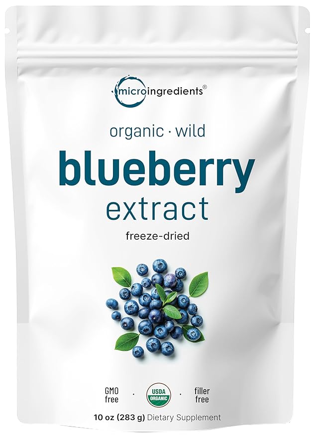 Organic Blueberry Extract Powder 10oz | 100% Natural Fruit Powder | Freeze-Dried Wild Blueberries Source | No Sugar &amp Additives | Great Flavor for Drinks Smoothie &amp Beverages | Non-GMO &amp