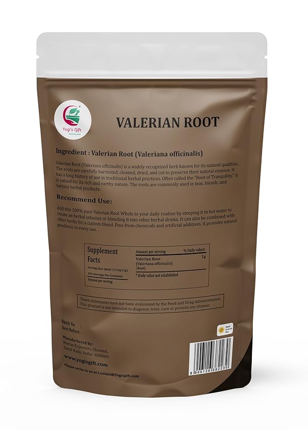 Valerian Root Whole 1 LB 100% Natural &amp Pure for Tea &amp Herbal Blends Naturally Strong Aroma Resealable Bag for Freshness - By Yogi’s Gift®
