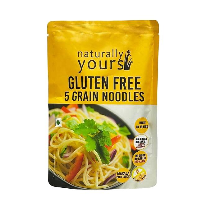 Naturally Yours Noodles 5 Grain Gluten-Free |100% Natural &amp Vegetarian |No onion no garlic | No preservatives Artificial flavors Colors or MSG ( 3.52 Ounce )