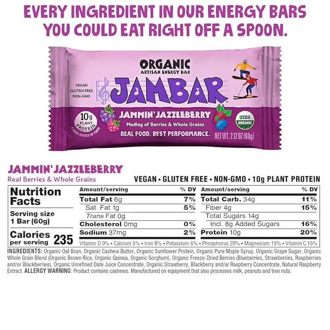 JAMBAR Organic Artisan Energy Bar (Jammin' Jazzleberry - 12 Pack)