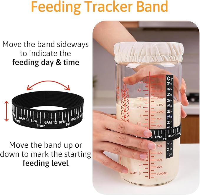 57oz Sourdough Starter Jars Extra Large Glass Jar &amp Complete Baking Kit for Perfect Sourdough Bread Sour Dough Starter Jars Includes Fermentation Cover &amp Aluminum Airtight Lid (Red Set of 2)