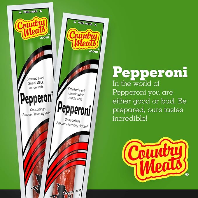 Country Meats Meat Sticks 0 Trans Fat USDA Certified Good Source of Protein Carb Conscious Snack (24 Meat Sticks Pepperoni)