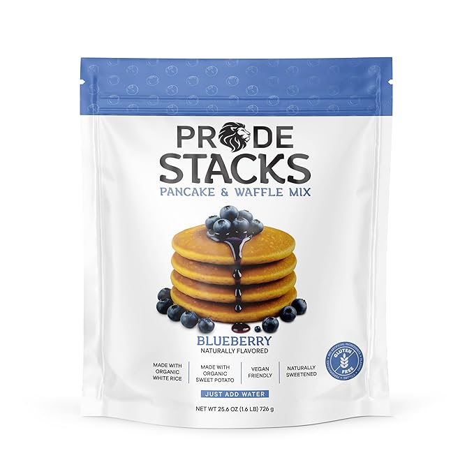 Pride Stacks Pancake &amp Waffle Mix - Organic Rice &amp Sweet Potato Blend Blueberry
