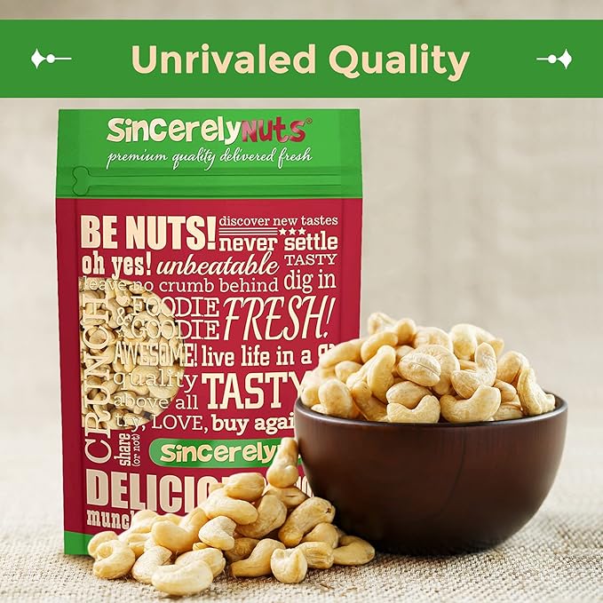 Sincerely Nuts - Raw Cashews Whole and Unsalted | Healthy Snack Source of Protein | Keto and Paleo Friendly Gourmet Quality Vegan | Cashew Nuts 2(LB) Bag