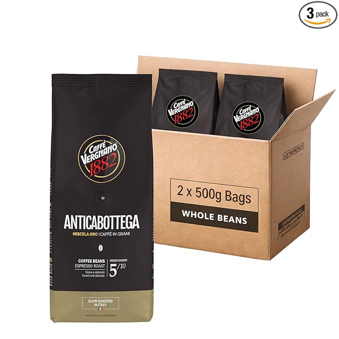 Caffe Vergnano 1882 Antica Bottega Whole Bean Arabica Medium Roast Espresso - Italian Coffee Beans Chocolate Nuts and Caramel Notes Intensity 5/10 3.3 lbs