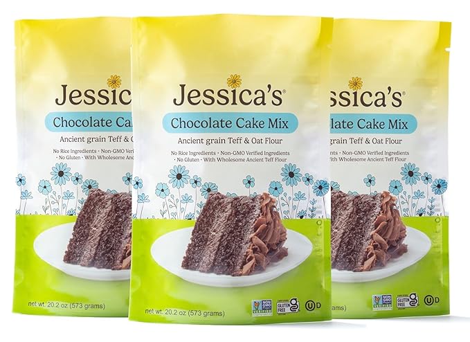 Jessica’s Natural Foods - Gluten-free Chocolate Cake Mix Made with the Ancient-Grain Teff and Wholesome Oat Flour Non-GMO and Gluten Free. 3 Per Pack