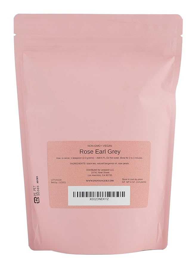 Rose Earl Grey Tea. 4 Ounce - 55 servings- Loose Leaf Black Tea Leaves with Bergamot Essential Oil and Rose Petals. Pantenger Earl Grey Tea Loose Leaf