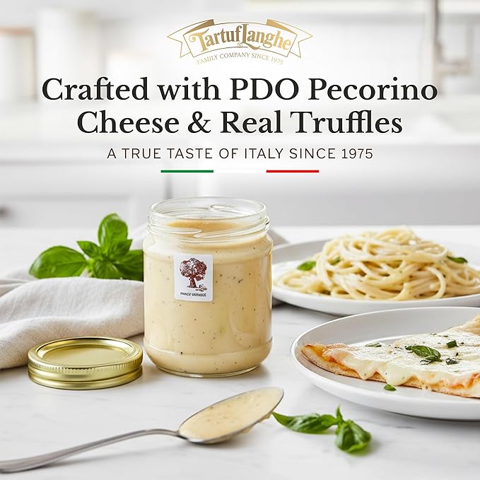 TartufLanghe Cacio e Pepe Truffle Sauce – Authentic Italian Pasta Sauce with Black Truffle &amp Pecorino Romano Cheese for Risottos Gnocchi Ravioli Imported from Italy - 6.34 OZ (Pack of 1)