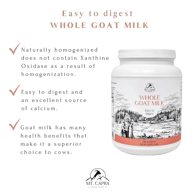 Mt. Capra Whole Goat Milk | Powder from Non-GMO Grass-Fed Goats Creamy Great Tasting Easy to Digest A2 Milk | 40 Servings - 2.5 Pounds