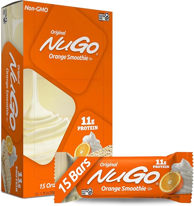 NuGo Protein Bar Orange Smoothie 11g Protein Gluten Free 15 Count