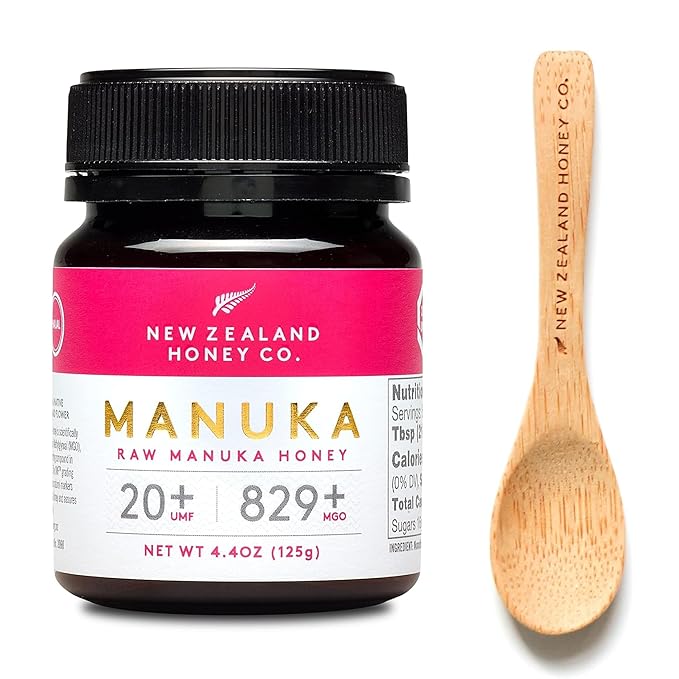New Zealand Honey Co. Raw Manuka Honey UMF 20+ | MGO 829+ 4.4oz UMF Certified &amp Bamboo Spoon 12cm