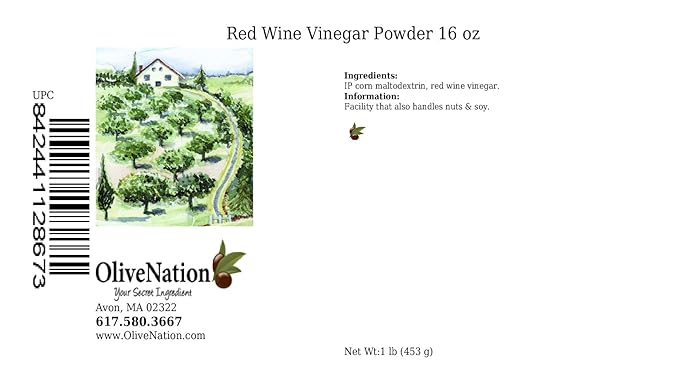 OliveNation Red Wine Vinegar Powder Tangy Seasoning for Cooking Baking Dressings Dusting Powder Non-GMO Gluten Free Vegan - 16 ounces