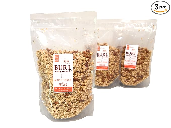 Burl Barley Granola Maple Syrup &amp Pecan Granola 1 lb 3 Pack Whole Grain Barley Cereal Rolled Barley Grain Sweetened with Real Maple Syrup