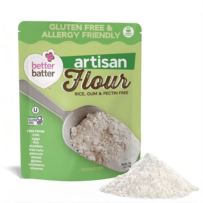 Better Batter Gluten Free Bread Flour Blend 5lbs - Non-GMO Organic Vegan Allergen Free Kosher Top 9 Free From Wheat Dairy Soy Nuts Egg Sesame Cup-for-Cup Mix Breads &amp Everyday Yeast Bak