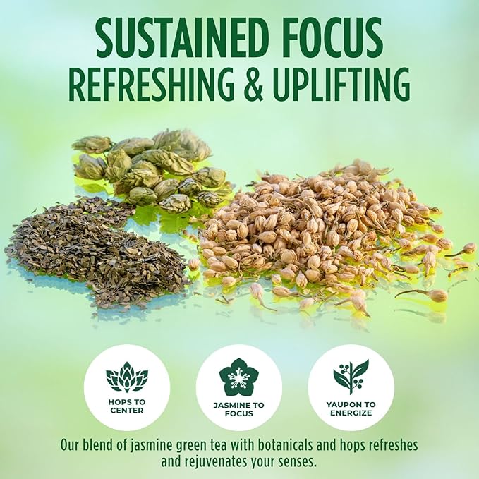BrightLeaf Jasmine Green Sparkling Tea with Functional Benefits For Focus – Regenerative Organic Lightly Caffeinated Zero Sugar Zero Calories Zero Sweeteners – 12oz Cans 12-Pack – Craft-Brewed wi