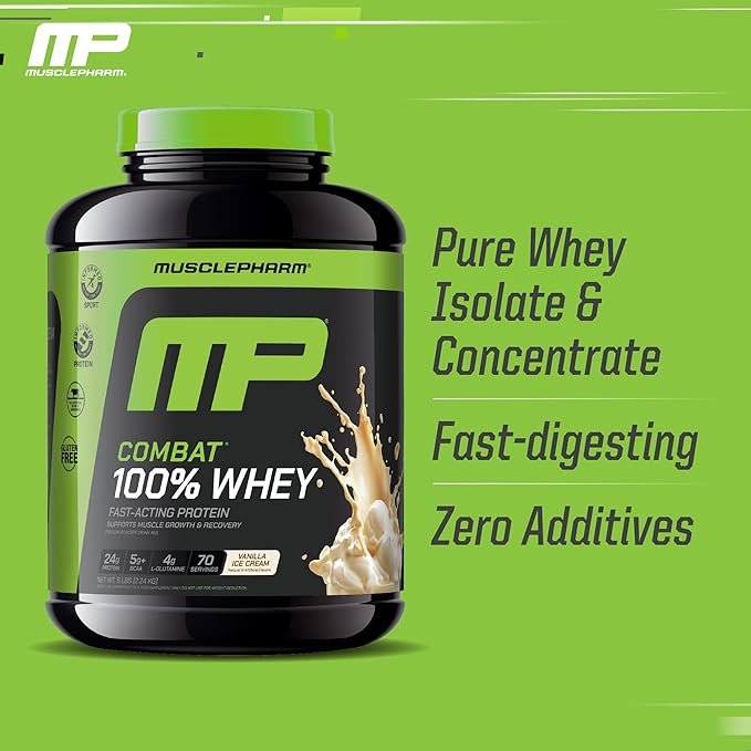 MusclePharm Combat 100% Whey Protein Powder Bundle - Vanilla &amp Chocolate Milk Fast Recovery &amp Muscle Gain 5lb 67-70 Servings