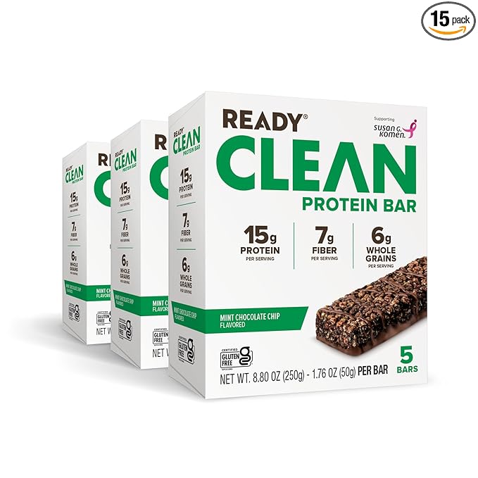 Ready® Protein Bars - High-Protein Snack with 15g Whey Protein All-Natural Ingredients Supports Lean Muscle and Recovery - Mint Chocolate Chip Bundle (15-Pack)