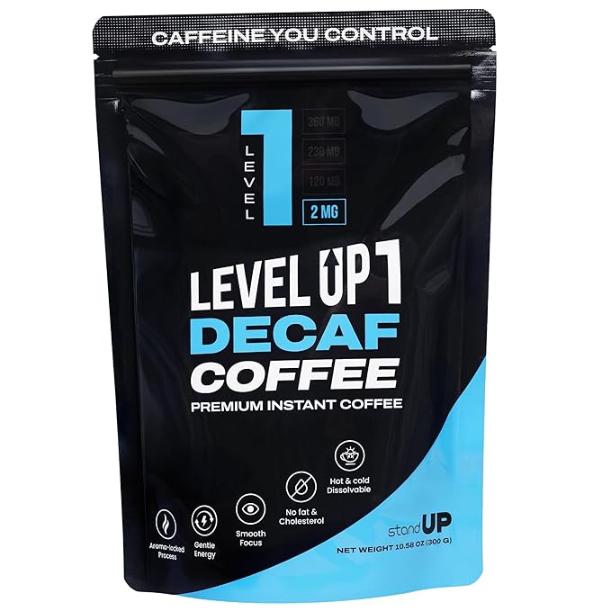 Level Up Premium Decaf Instant Coffee Sugar Free 30 Servings 10.58 oz (L1 - DECAF 2MG)