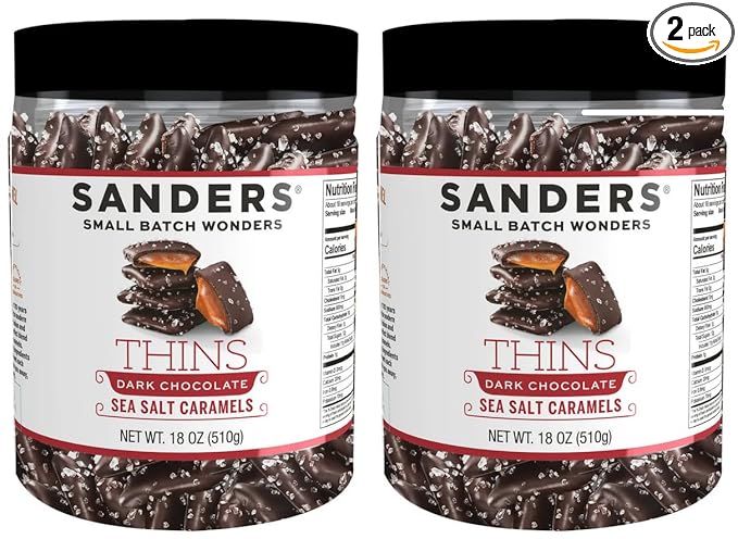 Sanders Dark Chocolate Sea Salt Caramel Thins Tub 18 oz. 2-Pack (2 x 18 oz. tub)