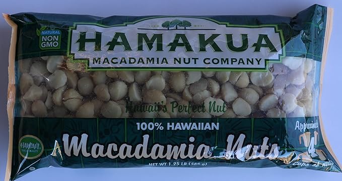 Hamakua Macadamia Nuts - No Salt Baking Macadamias (1.25 lb) - Natural Eco-Friendly Large Hawaiian Grown Dry Roasted Half and Whole Macadamias