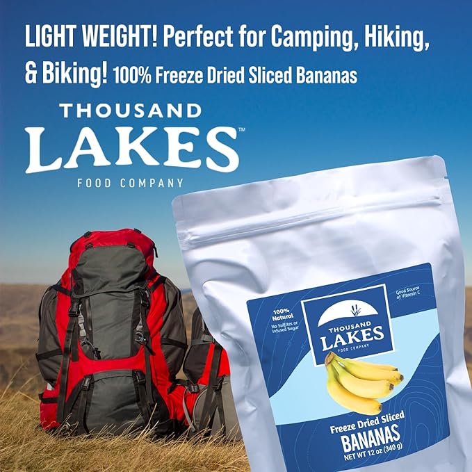 Thousand Lakes Freeze Dried Fruit - Sliced Bananas 2-pack 3.2 ounces (6.4 ounces total) | No Sugar Added | No Oils or Fat | 100% Fruit