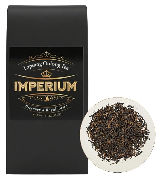 Imperium Lapsang Oolong Tea Loose Leaf (4oz) Hand-Picked Premium Oolong Brews 100 Cups Naturally Bold Beverage Robust Smoky Flavor Deep Aroma Comforting Smooth Finish Energizing Experience