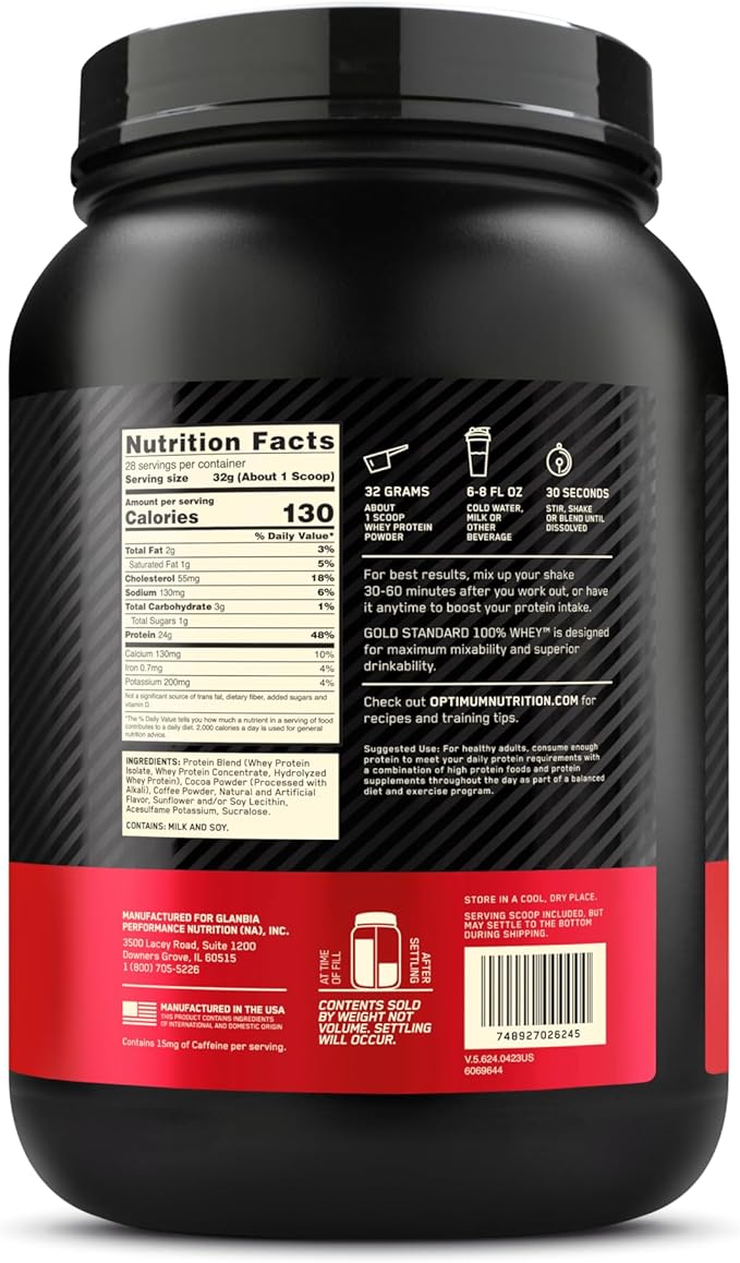 Optimum Nutrition Gold Standard 100% Whey Protein Powder Mocha Cappuccino 2 Pound (Packaging May Vary)