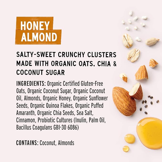 Purely Elizabeth Honey Almond + Probiotics Ancient Grain Granola Gluten Free &amp Non-GMO 8 Ounce (Pack of 2)