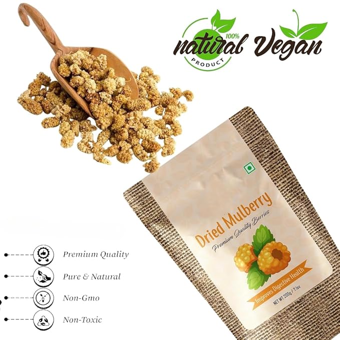 Generic Naturally Dried Mulberries | Naturally Sweet Dried Mulberry - 200 Grams