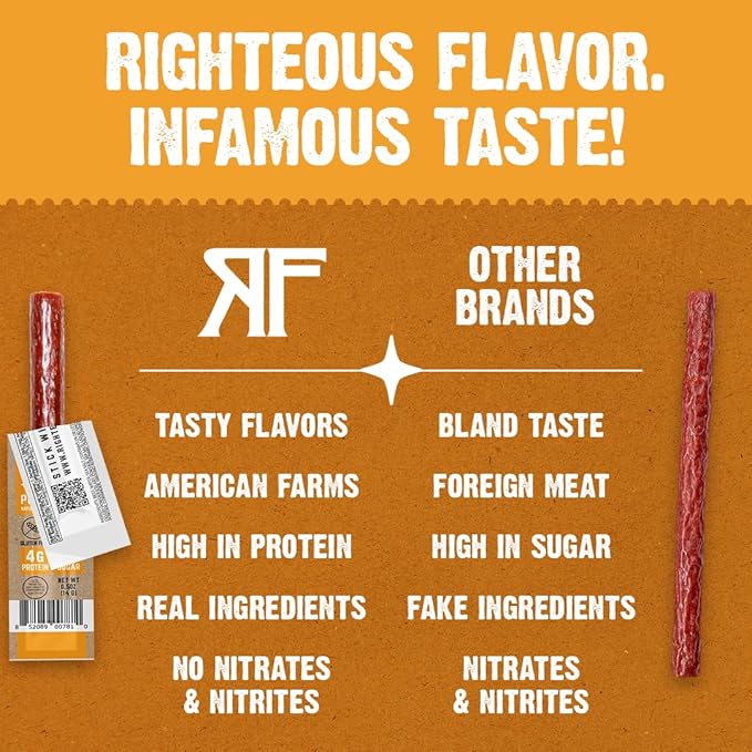 Righteous Felon Mini Meat Sticks | 100% Pork Sticks | Keto Gluten Free Low Sugar High Protein Snacks | Healthy Meat Snacks for Kids &amp Adults | Street Taco Pork Sticks 24 Count