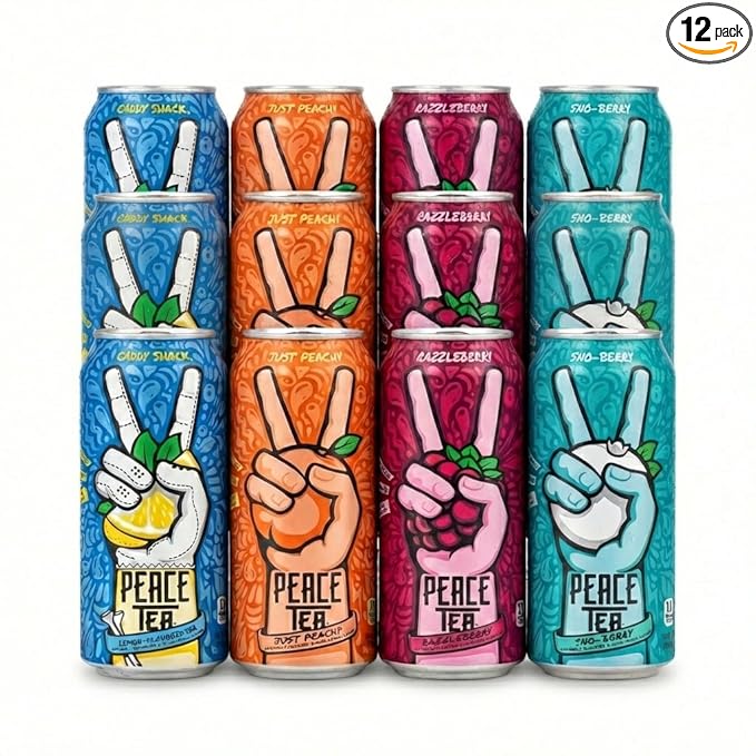 Peace Tea 16 oz 12-Pack Variety – Caddy Shack Just Peachy Razzleberry &amp Sno-Berry – Ready-to-Drink Iced Tea Beverage Assortment – Bold Fruit Flavored Tea Drinks