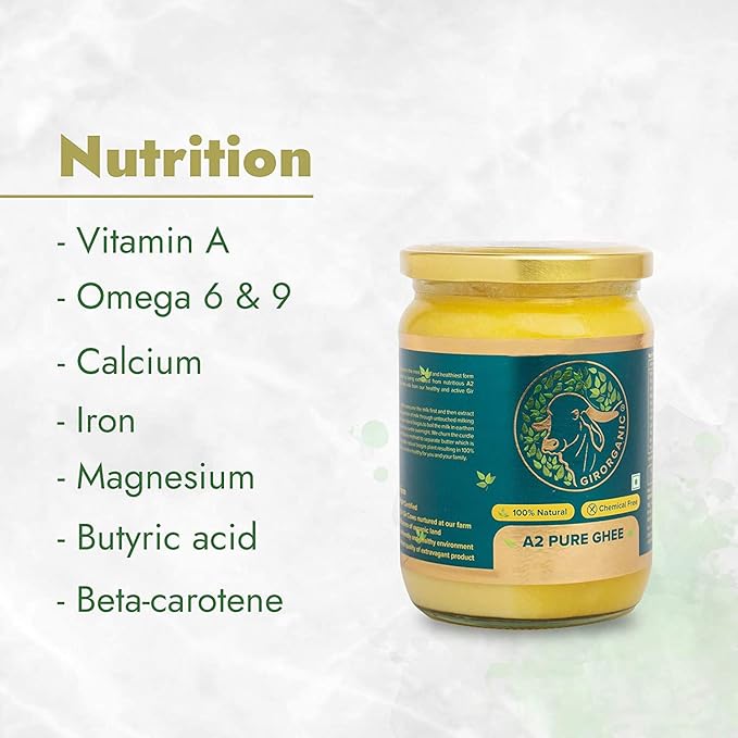 GirOrganic Grass Fed A2 Ghee | Clarified Butter (16 Oz) - Unsalted Gir Cow Ghee Butter - Organic Ghee Oil - Pasture Raised Lactose-Free 16 Oz